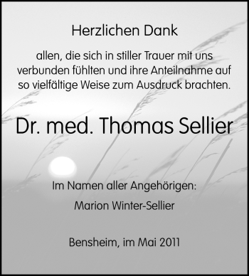 Traueranzeige von Thomas Sellier von Echo-Zeitungen (Gesamtausgabe)