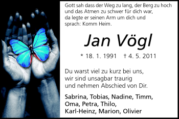 Traueranzeige von Jan Vögl von Echo-Zeitungen (Gesamtausgabe)