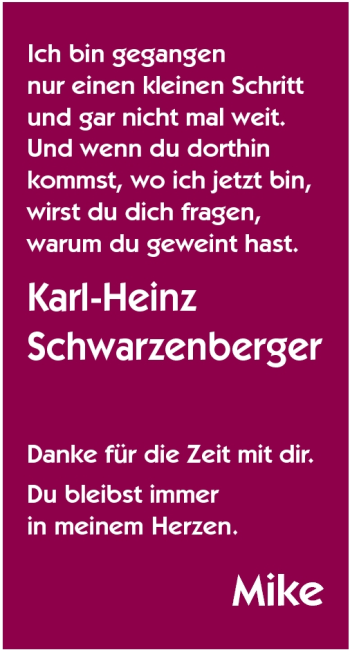 Traueranzeige von Karl-Heinz Schwarzenberger von Odenwälder Echo