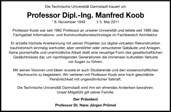 Traueranzeige von Manfred Koob von Echo-Zeitungen (Gesamtausgabe)