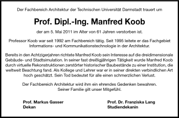 Traueranzeige von Manfred Koob von Echo-Zeitungen (Gesamtausgabe)
