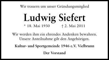 Traueranzeige von Ludwig Siefert von Odenwälder Echo