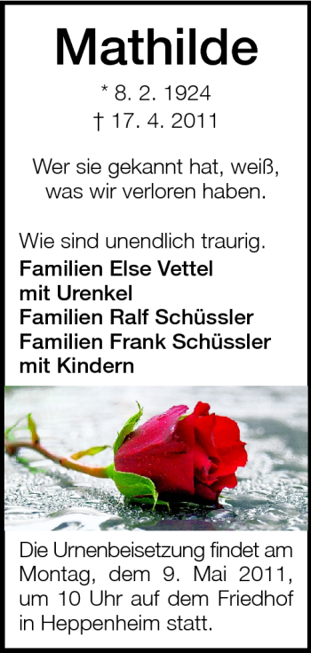 Traueranzeige von Mathilde - von Starkenburger Echo