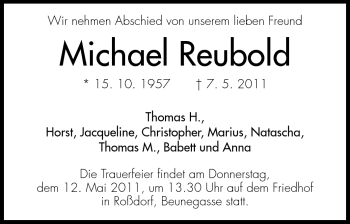 Traueranzeige von Michael Reubold von Echo-Zeitungen (Gesamtausgabe)