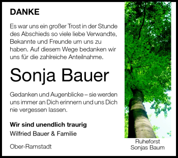 Traueranzeige von Sonja Bauer von Echo-Zeitungen (Gesamtausgabe)