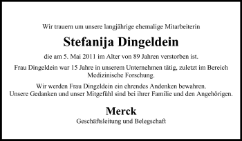 Traueranzeige von Stefanija Dingeldein von Echo-Zeitungen (Gesamtausgabe)