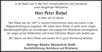 Traueranzeige von Peter Riebel von Echo-Zeitungen (Gesamtausgabe)