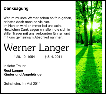 Traueranzeige von Werner Langer von Rüsselsheimer Echo, Groß-Gerauer-Echo, Ried Echo