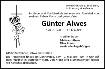 Traueranzeige von Günter Alwes von Rüsselsheimer Echo, Groß-Gerauer-Echo, Ried Echo