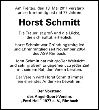 Traueranzeige von Horst Schmitt von Starkenburger Echo