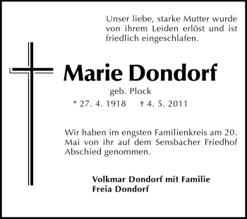 Traueranzeige von Marie Dondorf von Odenwälder Echo