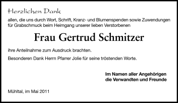 Traueranzeige von Gertrud Schmitzer von Echo-Zeitungen (Gesamtausgabe)
