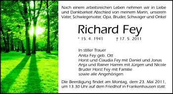 Traueranzeige von Richard Fey von Echo-Zeitungen (Gesamtausgabe)