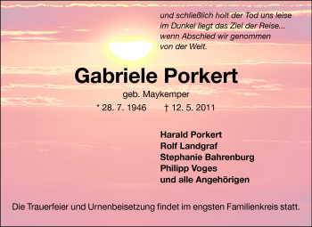 Traueranzeige von Gabriele Porkert von Odenwälder Echo