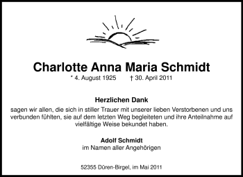 Traueranzeige von Charlotte Anna Maria Schmidt von Odenwälder Echo