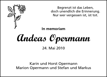 Traueranzeige von Andreas Opermann von Darmstädter Echo, Odenwälder Echo, Rüsselsheimer Echo, Groß-Gerauer-Echo, Ried Echo
