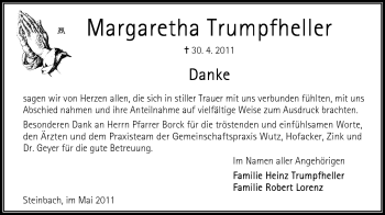 Traueranzeige von Margaretha Trumpfheller von Odenwälder Echo