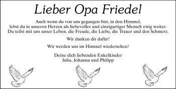 Traueranzeige von Friedrich Wendel von Echo-Zeitungen (Gesamtausgabe)