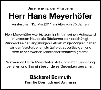 Traueranzeige von Hans Meyerhöfer  von Echo-Zeitungen (Gesamtausgabe)