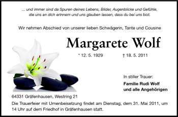 Traueranzeige von Margarete Wolf von Echo-Zeitungen (Gesamtausgabe)