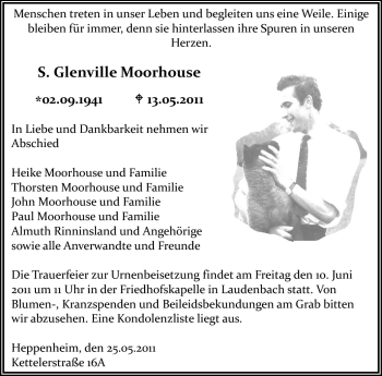 Traueranzeige von S. Glenville Moorhouse von Starkenburger Echo