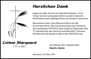 Traueranzeige von Lothar Marquard von Odenwälder Echo