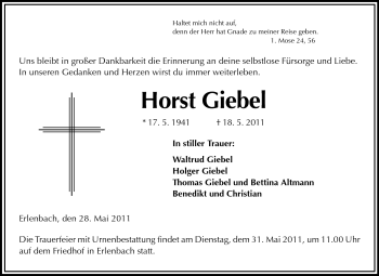 Traueranzeige von Horst Giebel von Starkenburger Echo