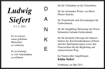 Traueranzeige von Ludwig Siefert von Odenwälder Echo