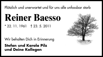 Traueranzeige von Reiner Baesso von Echo-Zeitungen (Gesamtausgabe)