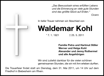 Traueranzeige von Waldemar Kohl von Echo-Zeitungen (Gesamtausgabe)