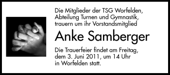 Traueranzeige von Anke Samberger von Rüsselsheimer Echo, Groß-Gerauer-Echo, Ried Echo