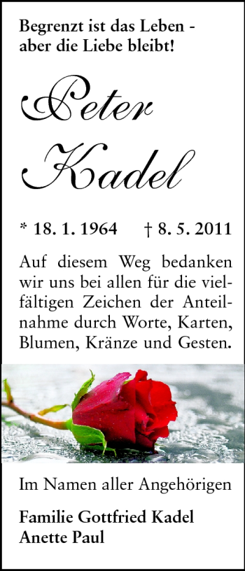 Traueranzeige von Peter Kadel von Odenwälder Echo