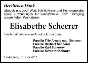 Traueranzeige von Elisabethe Scheerer von Echo-Zeitungen (Gesamtausgabe)