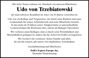 Traueranzeige von Udo von Trzebiatowski von Rüsselsheimer Echo, Groß-Gerauer-Echo, Ried Echo