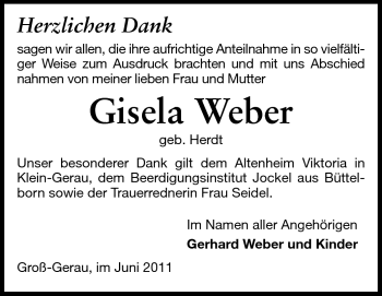 Traueranzeige von Gisela Weber von Rüsselsheimer Echo, Groß-Gerauer-Echo, Ried Echo