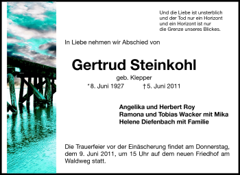 Traueranzeige von Gertrud Steinkohl von Rüsselsheimer Echo, Groß-Gerauer-Echo, Ried Echo