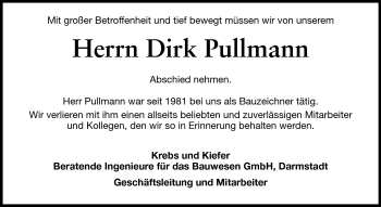 Traueranzeige von Dirk Pullmann von Echo-Zeitungen (Gesamtausgabe)