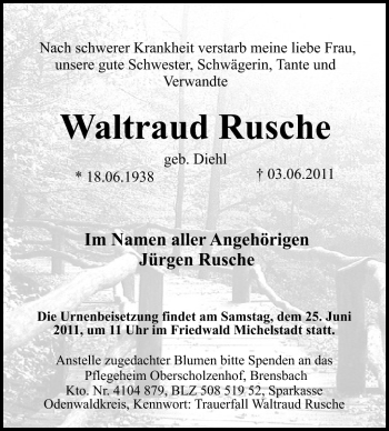 Traueranzeige von Waltraud Rusche von Echo-Zeitungen (Gesamtausgabe)
