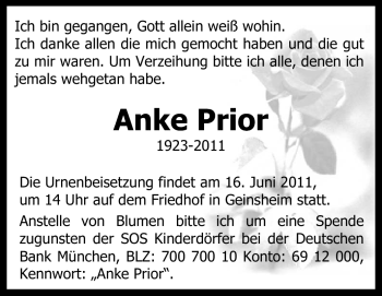 Traueranzeige von Anke Prior von Rüsselsheimer Echo, Groß-Gerauer-Echo, Ried Echo