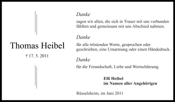 Traueranzeige von Thomas Heibel von Rüsselsheimer Echo, Groß-Gerauer-Echo, Ried Echo