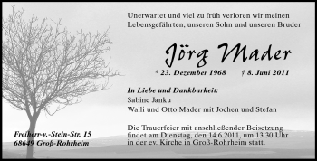 Traueranzeige von Jörg Mader von Echo-Zeitungen (Gesamtausgabe)