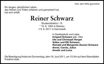 Traueranzeige von Reiner Schwarz von Echo-Zeitungen (Gesamtausgabe)