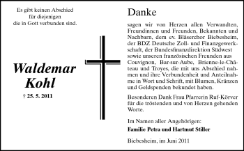 Traueranzeige von Waldemar Kohl von Echo-Zeitungen (Gesamtausgabe)