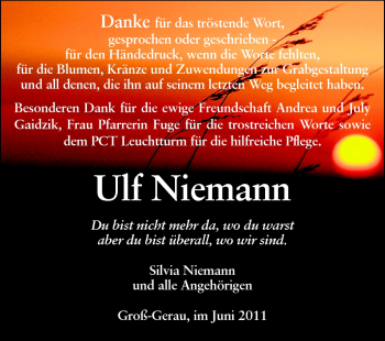 Traueranzeige von Ulf Niemann von Rüsselsheimer Echo, Groß-Gerauer-Echo, Ried Echo