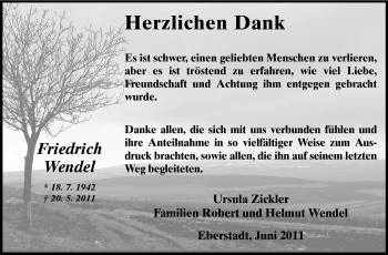 Traueranzeige von Friedrich Wendel von Echo-Zeitungen (Gesamtausgabe)