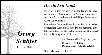 Traueranzeige von Georg Schäfer von Odenwälder Echo