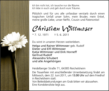 Traueranzeige von Christian Wittmoser von Odenwälder Echo