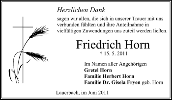 Traueranzeige von Friedrich Horn von Odenwälder Echo