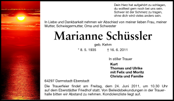 Traueranzeige von Marianne Schüssler von Echo-Zeitungen (Gesamtausgabe)