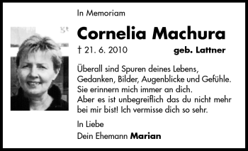 Traueranzeige von Cornelia Machura von Darmstädter Echo, Odenwälder Echo, Rüsselsheimer Echo, Groß-Gerauer-Echo, Ried Echo